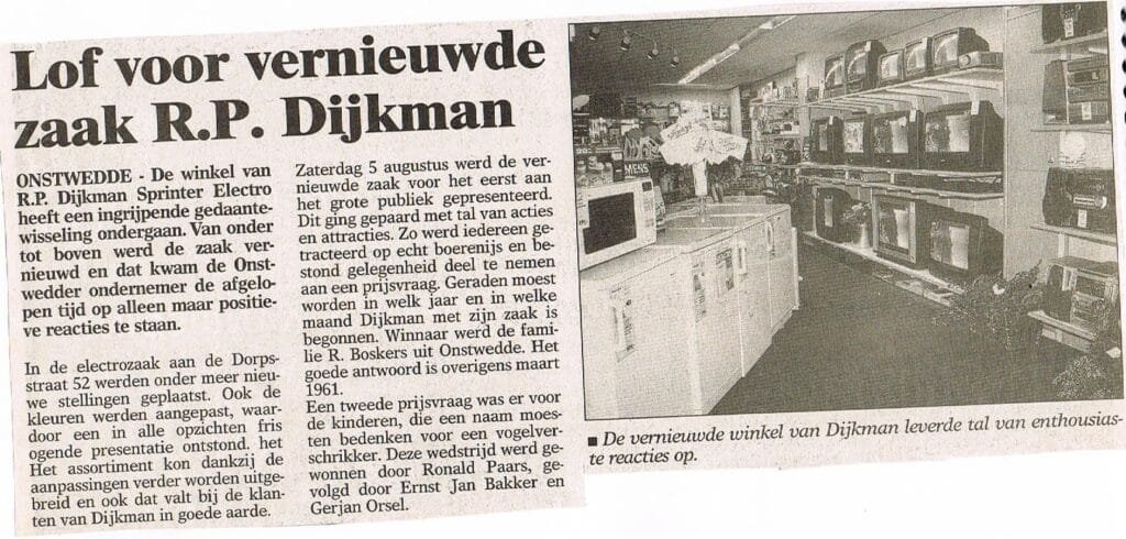 kranten knipsel J.K. Dijkman