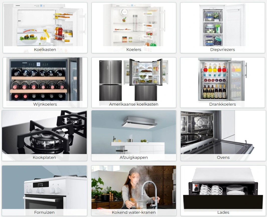 Verkoop witgoed koelkasten, vaatwassers, wasmachines, drogers