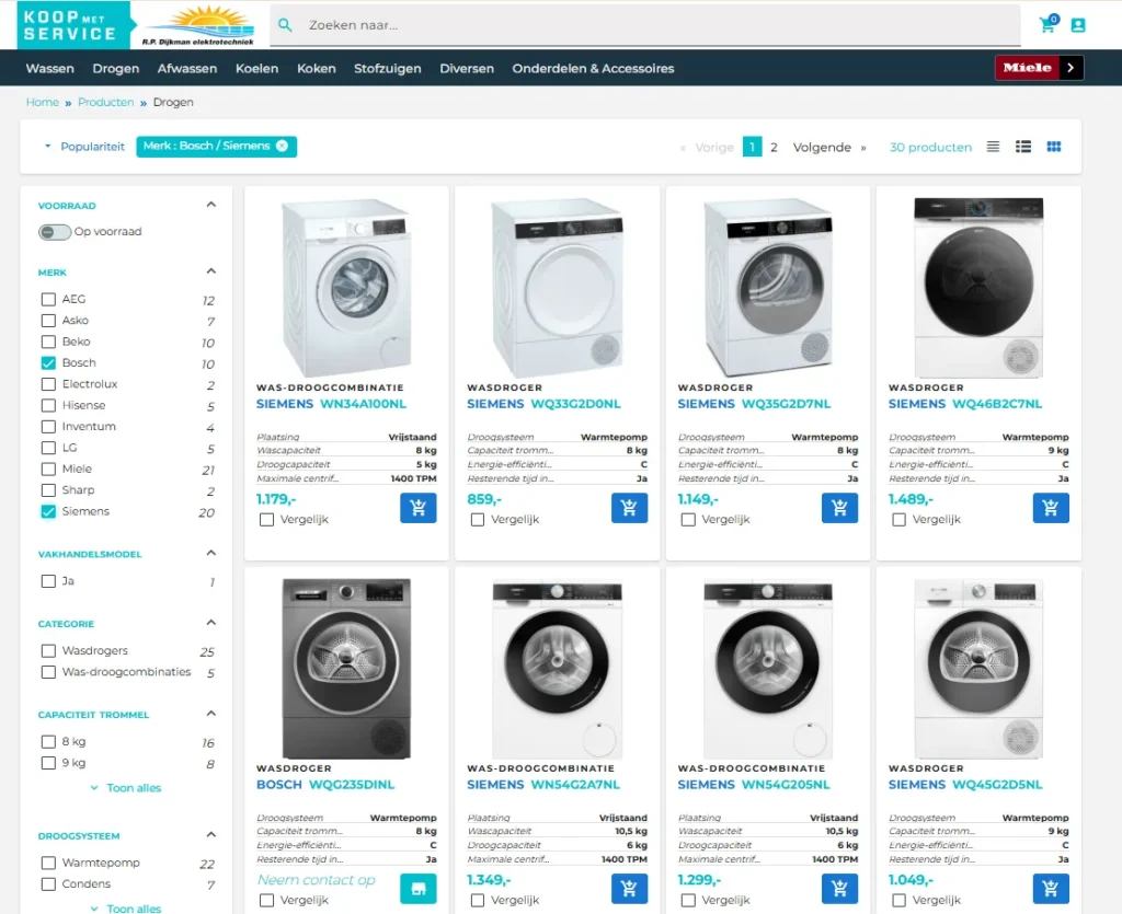 Witgoed webshop Dijkman elektrotechniek